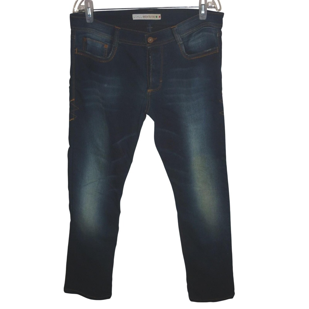 ANIMO Made in Italy Dark‎ Wash Distressed Denim Jeans Button Fly Men Size 34